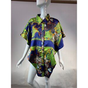 Truth NYC Womens 3X Button-Down Poncho Shirt With Collar Exotic Paisley Print